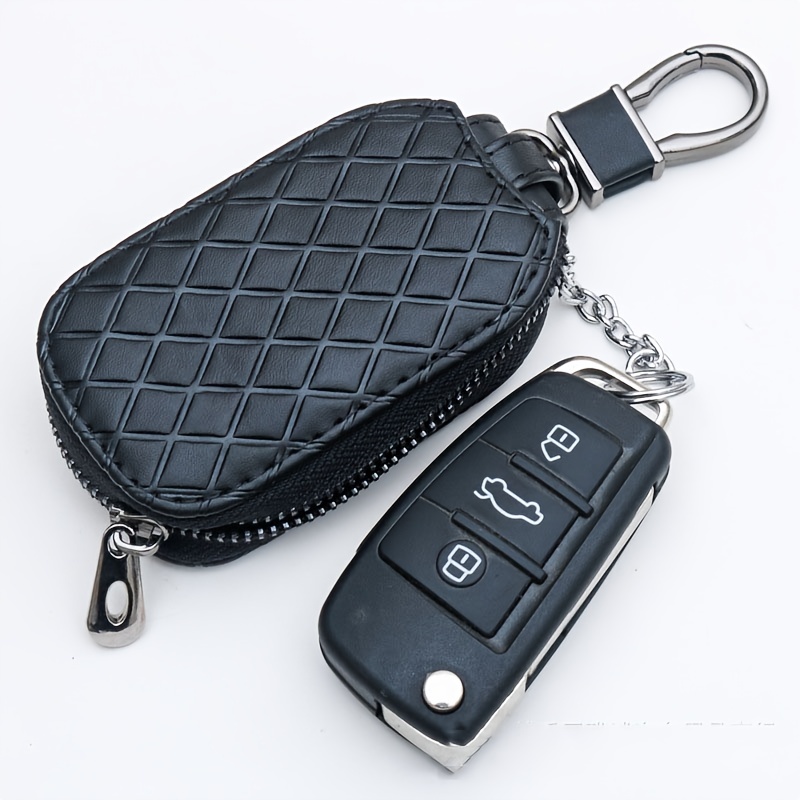 Car Key Case 2 Pieces Car Key Holder Leather Universal Metal Hook Key Fob  Case Black Car Key Leather Case Leather Key Fob Holder Coffee Color Zipper