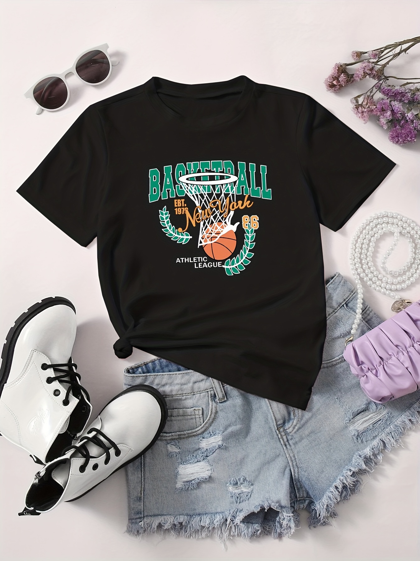 Camiseta Manga Corta Gráfico Cancha Baloncesto Niños - Temu