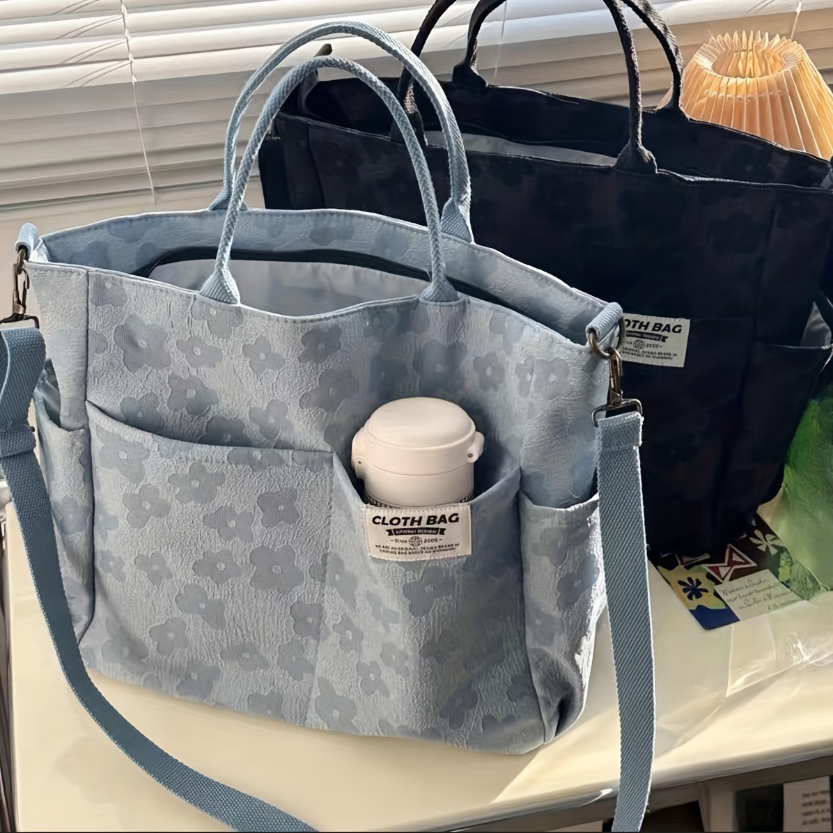 

Flower Pattern Canvas Tote Bag, Casual Literary Shoulder Bag, Aesthetic Handbag Purse For Women
