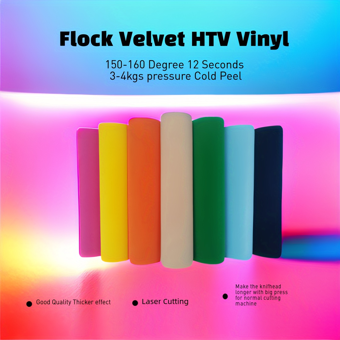 

7pcs Colors Bundles 25x30cm/9.8x11.8in Velvet Flock Heat Transfer Vinyl For Cricut Machine, Iron On Vinyl For T Shirts Pillows