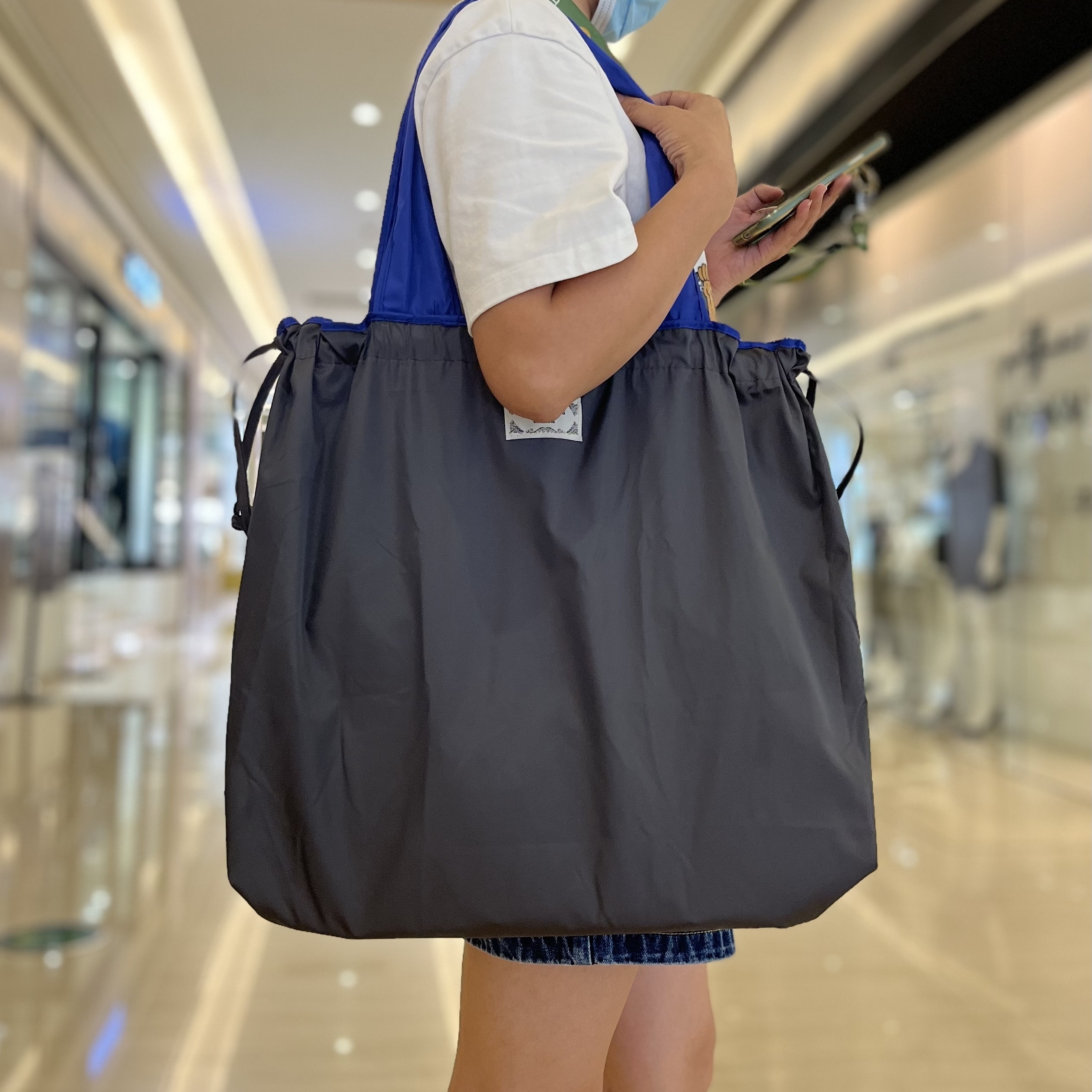 Large Capacity Reusable Grocery Bag Foldable Drawstring Storage Bag