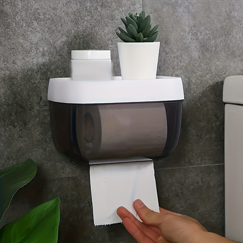 Waterproof Adhesive Toilet Tissue Box With Pumping Paper Storage And Toilet  Paper Holder - Easy To Install And Convenient For Bathroom Organization -  Temu