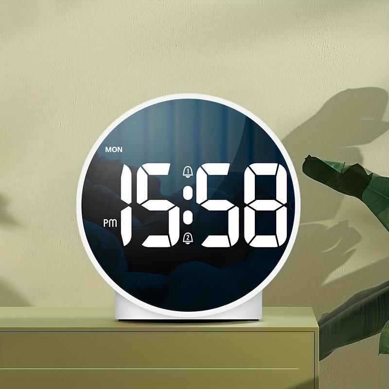 Reloj despertador digital Snooze para mesita de noche, USB, alta  definición, espejo de escritorio, calendario, despertador, LED, para mesita  de noche