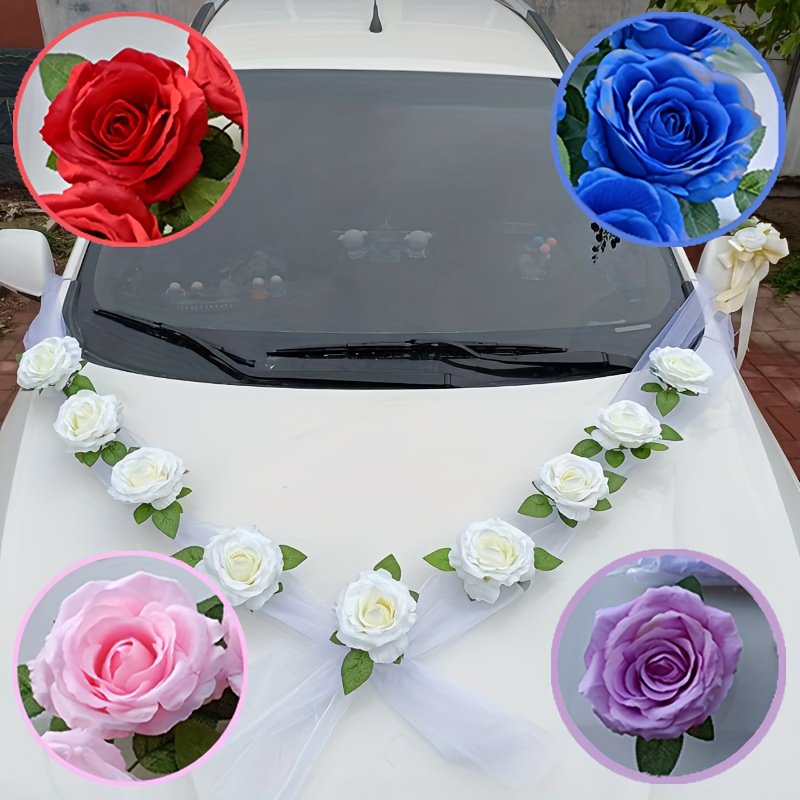  ZEYRU Künstliche Blumen PE Rose Hochzeit Auto Blume Front Team  Dekoration Koreanische Hochzeit Auto Dekoration Set Unterwagen Dekoration  Blume-Rot