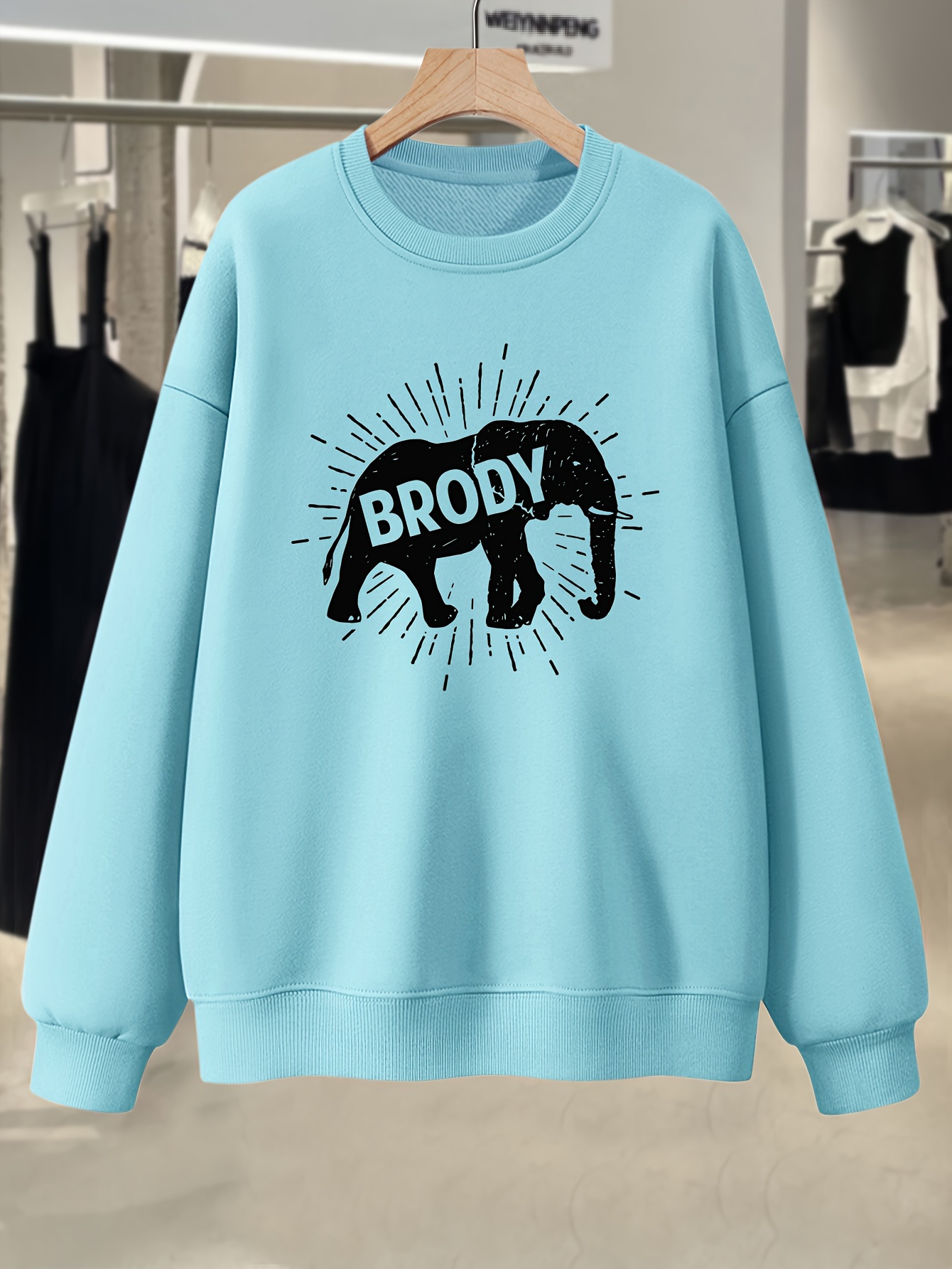 Elephant Graphic Print Sweatshirt Plus Size Crew Neck Casual - Temu ...