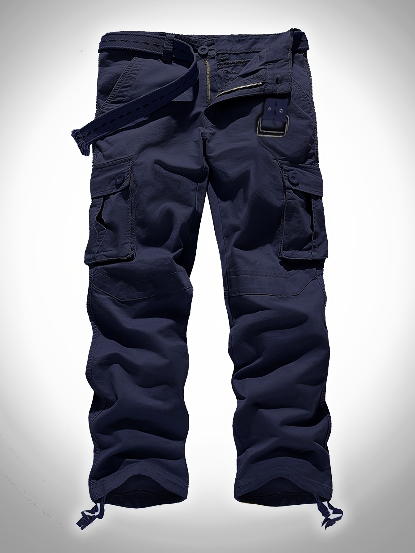 Blue Multi pockets Cargo Pants Loose Fit High Waist - Temu Canada