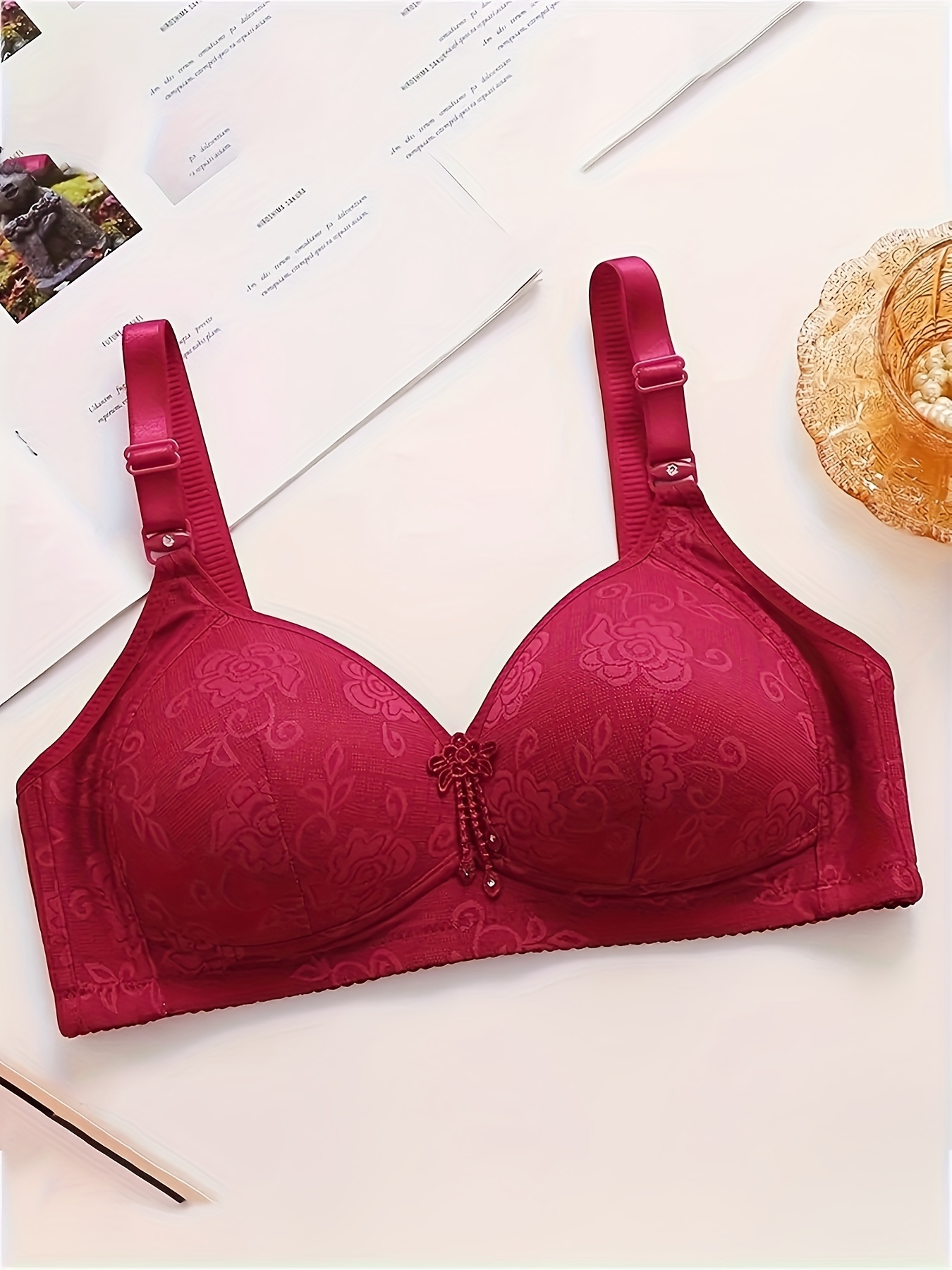 Simple Solid Lace Floral Patch Bra Comfy Breathable Wireless - Temu