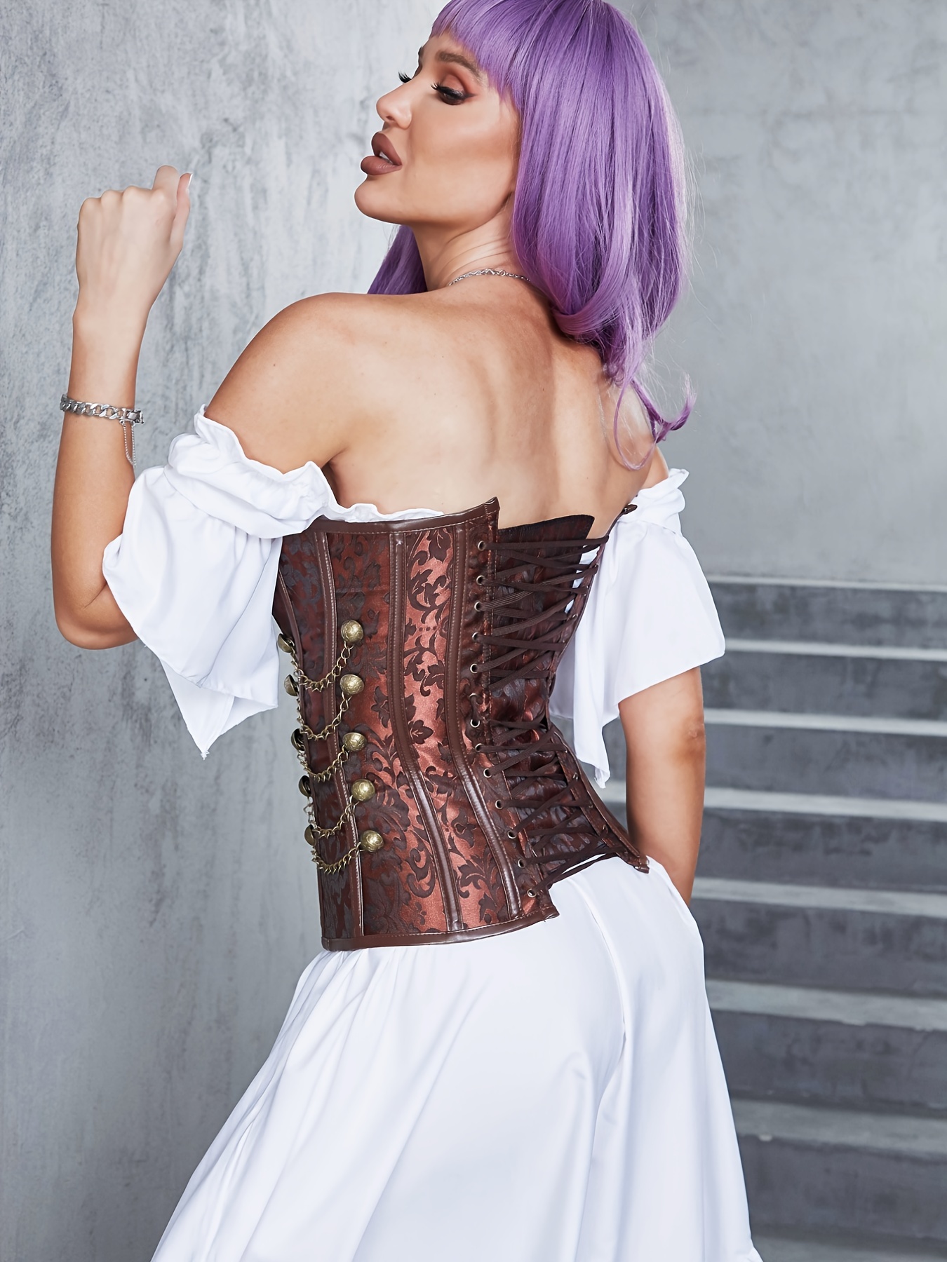 Retro Goth Spiral Steel Boned Brocade Steampunk Bustiers Corset with J –  Charmian Corset