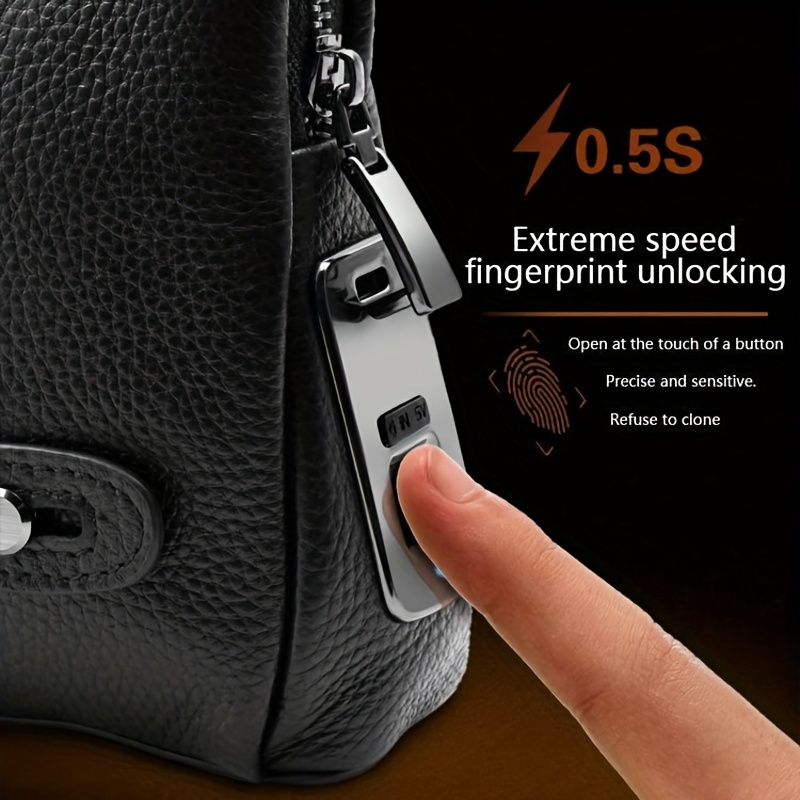 Smart Fingerprint Wallet, Men Zipper Leather Wallet Smart Fingerprint  Security Anti-Theft Handbag Black Mens Christmas Gifts