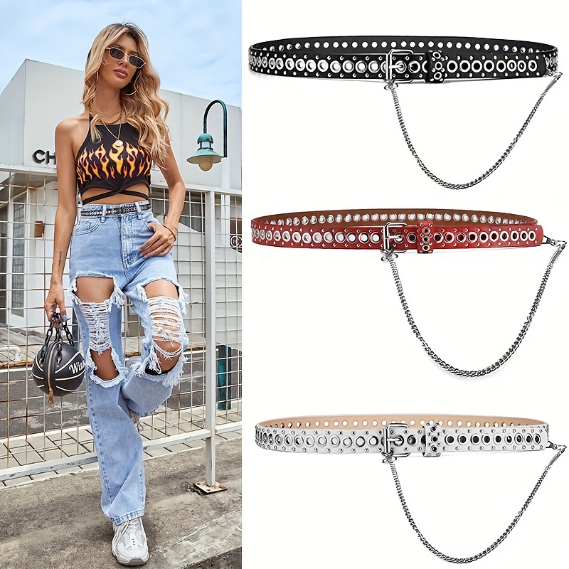 Punk Y2k Goth Leather Belt Tassel Chain Girl Fashion Belts - Temu