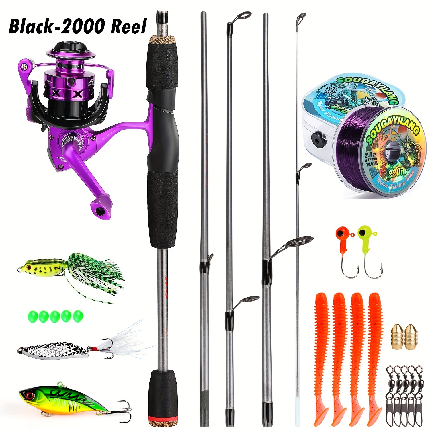 Sougayilang Spinning Reel And Fishing Rod Combination Set, Including  2-section Durable Carbon Fishing Rod, 5.2:1 Gear Ratio Fishing Reel With  EVA