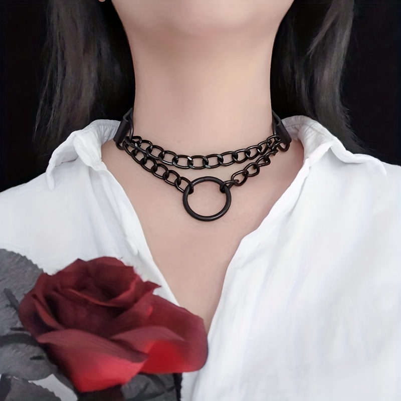 Men's Sissy Adjustable Leather Choker Necklace, Punk Femboy Neck Collar  (ANGEL, Black)