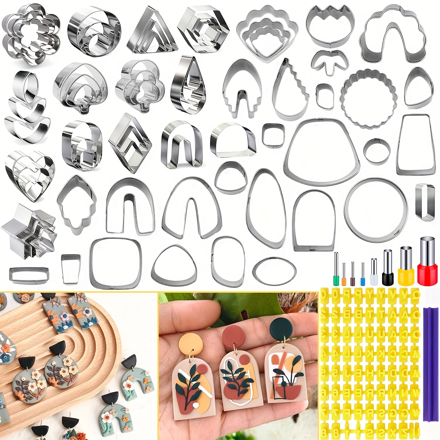 

76pcs/set Polymer Clay Cutters For Earring Making Clay Tools Set 67 Shapes Stainless Steel Clay Cutters With 8 Circle Shape Cutters 1 Clay Letter Stamp Jewelry Making Sculpting Clay