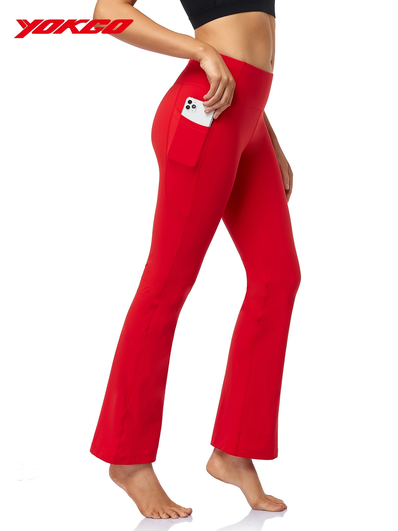 Fashion （Red）Bootcut Flare Pants For Women With Pockets High Waist Workout  Pants For Women Bootleg Work Pants Dress Pants Plus Size 4XL WJu