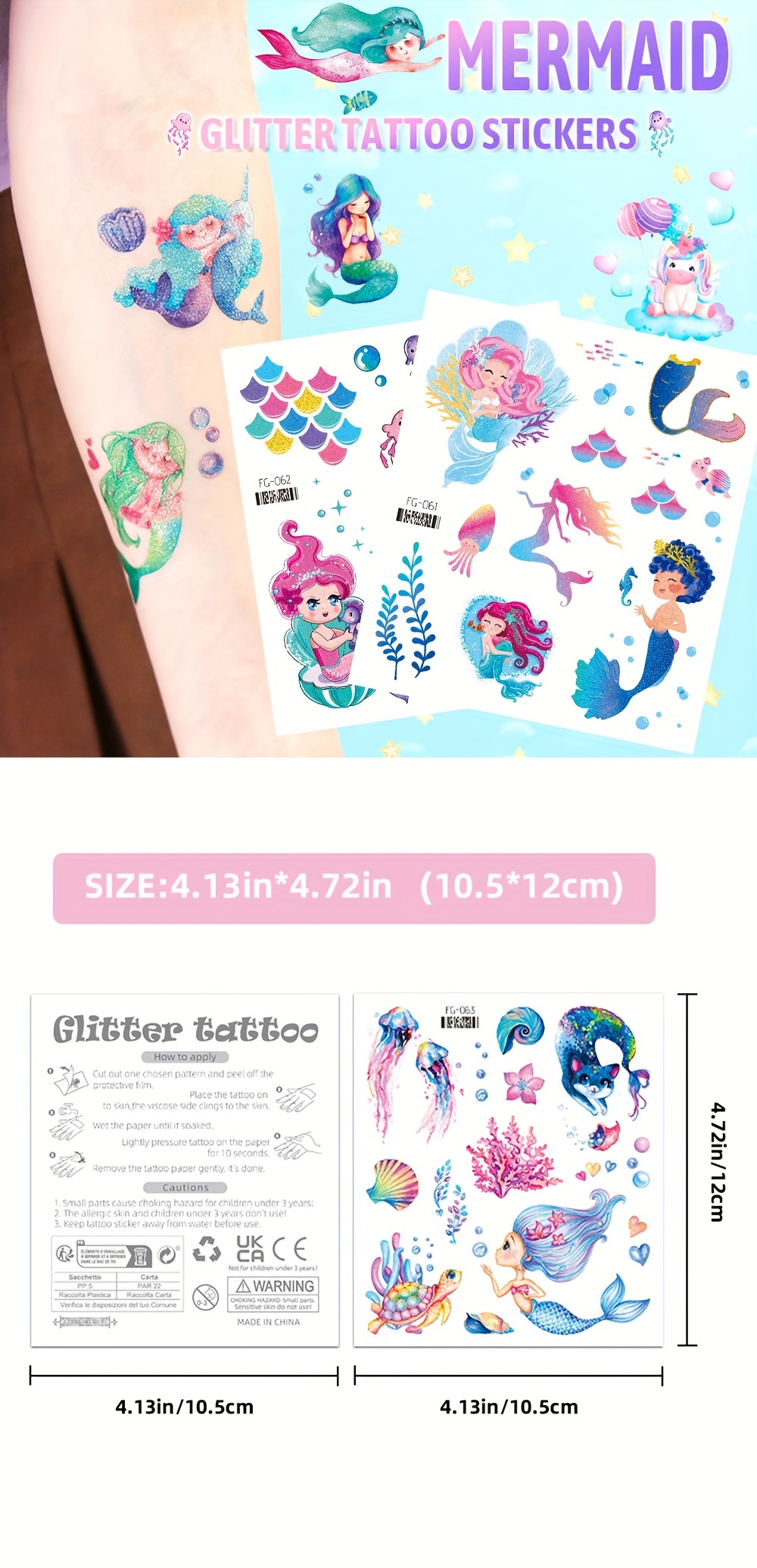 Glitter Mermaid Temporary Tattoo Stickers For Girls - Temu
