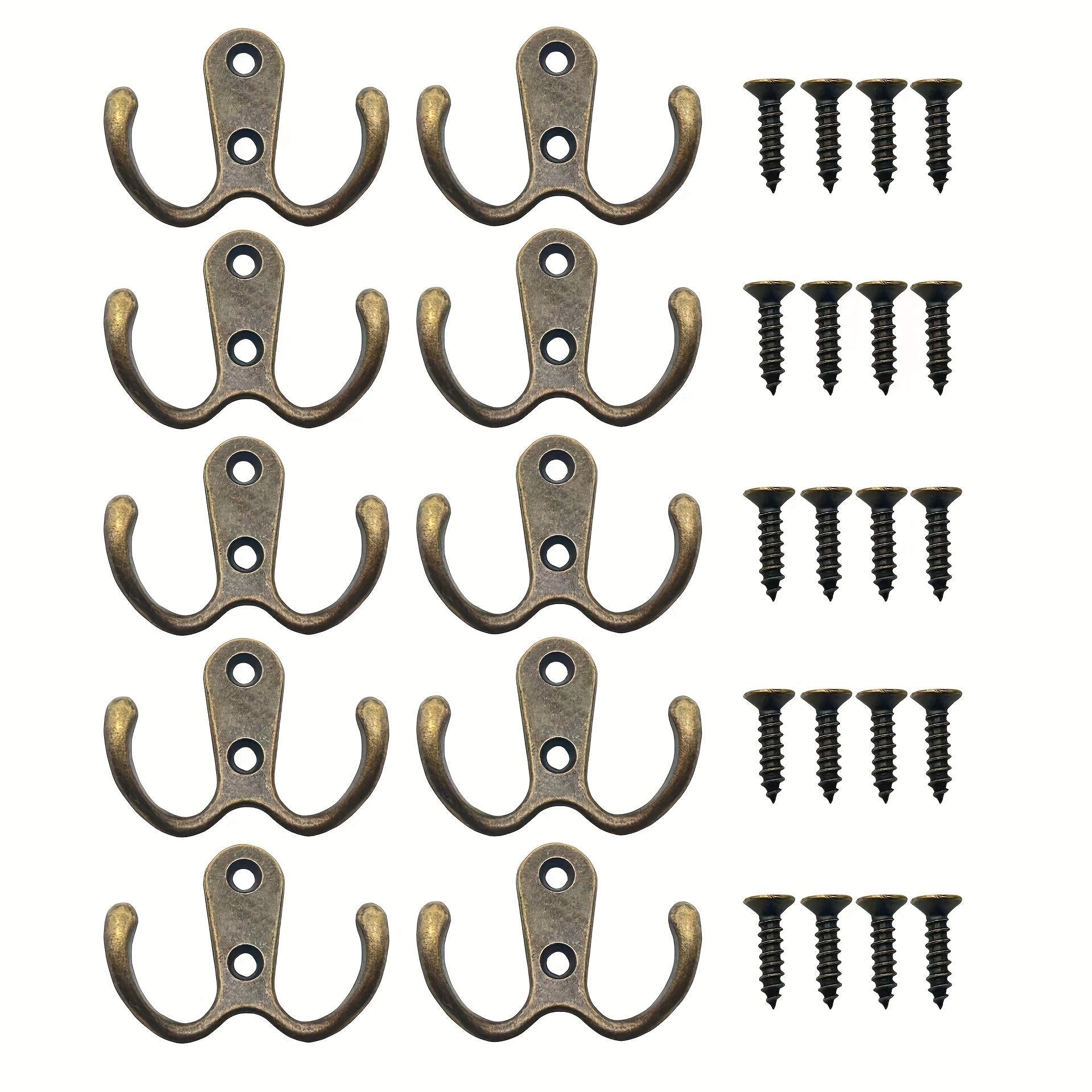 10pcs Wall Hooks Coat Hooks, Hooks For Hanging Towels Clothes, Double-head  Wall Mounted Decorative Coat Hanger With Screws, Suitable Storage Organizer