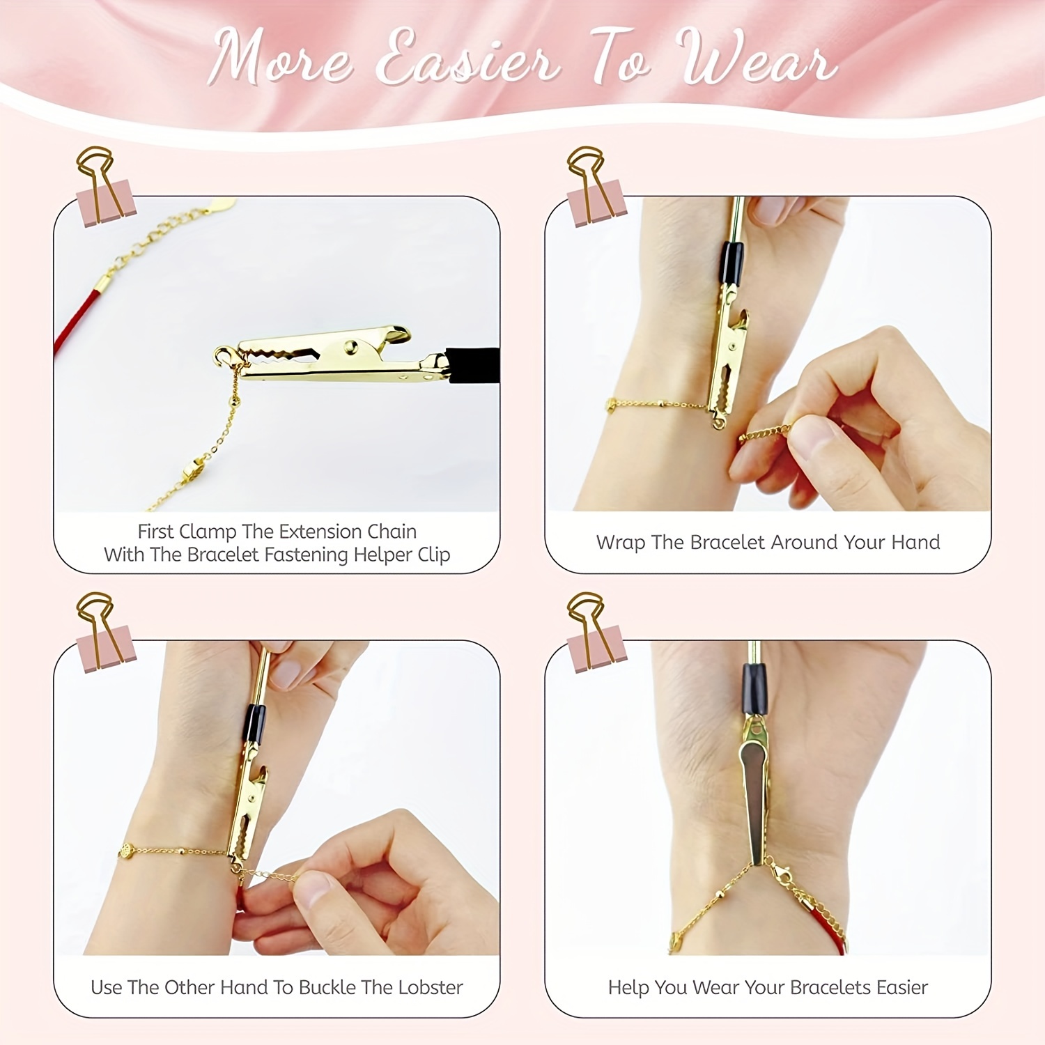 Bracelet Helper Tool - Fastener Helper Tool for Bracelet, Necklace,  Jewelry, Watch - Clasp Helper - Portable, Easy-to-Use, Made of Metal Gold