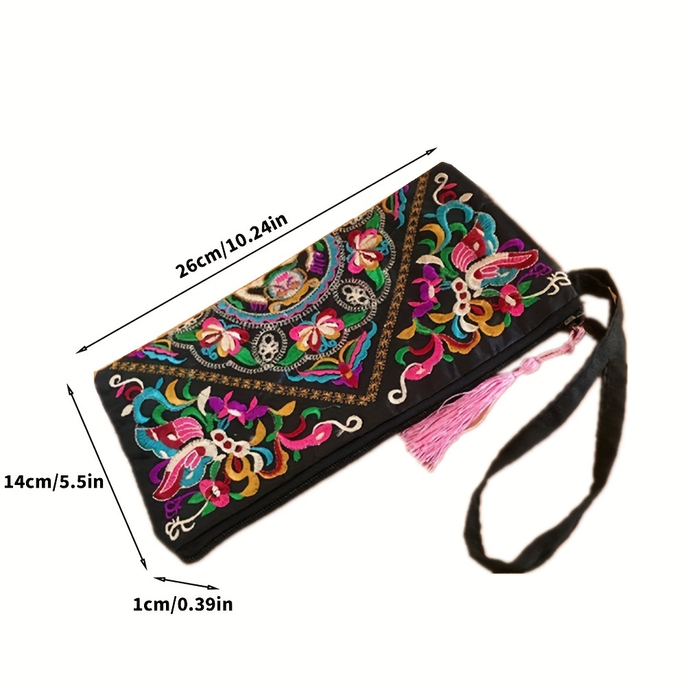 Retro Flower Embroidery Clutch Bag, Fashion Casual Ethnic Style Canvas Credit Card Storage Bag & Organizer, Women's Simple Versatile Wristlet Bag 