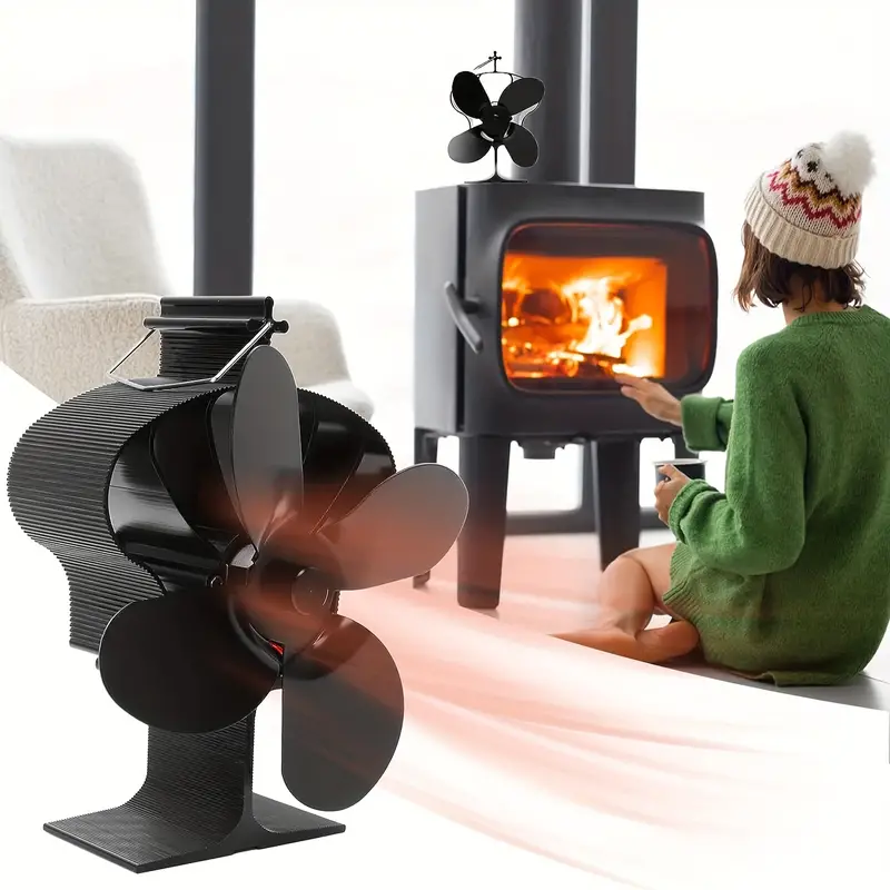1pc, 4 Blades Fireplace Fan, Wood Stove Fan, Non Electric Fan For Wood,  Thermoelectric Fan Thanksgiving Halloween Christmas Gift Fall Winter  Essential