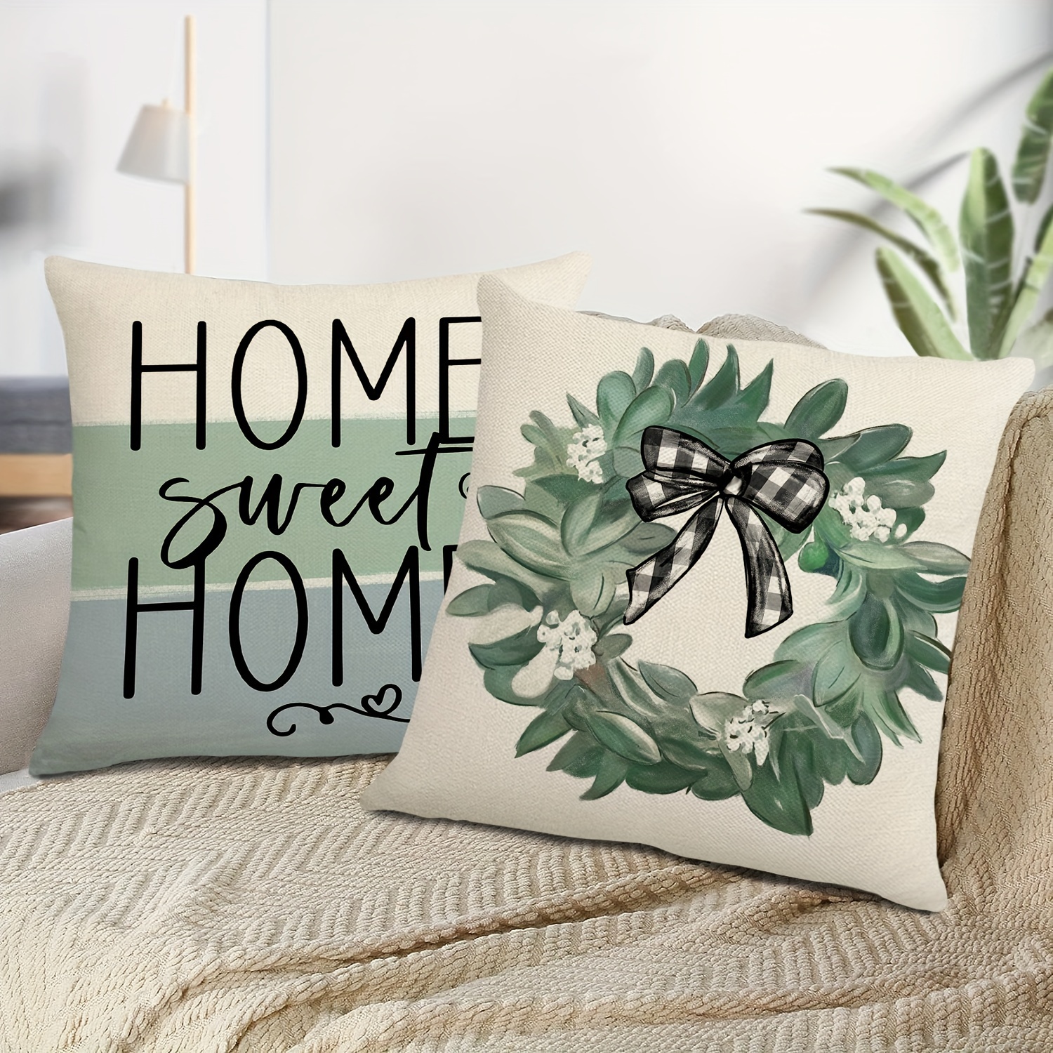 Home Sweet Home Eucalyptus Wreath Throw Pillow Covers Bless - Temu