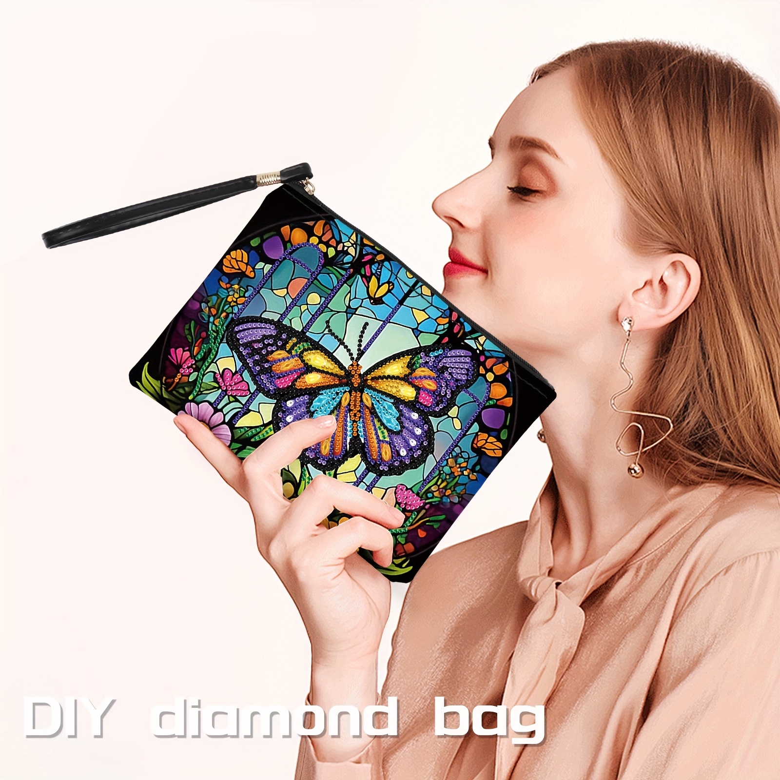 

5d Diamond Painting Purses, Diy Colorful Butterfly Diamond Painting Handbag Diamond Art Wristlet Clutch Bag For Women Makeup Gift
