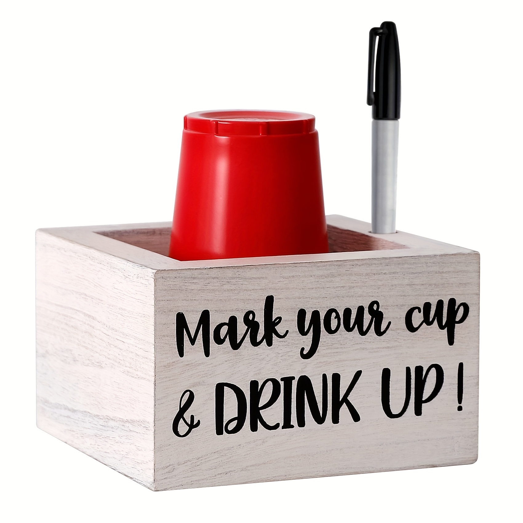 

Rustic Farmhouse White Wooden Cup Holder With Slot - "mark Your Cup & " Design, Hand- Party Cup Organizer For Kitchen & Bar Decor, Cup Accessories, Storage Boxes For Organizing