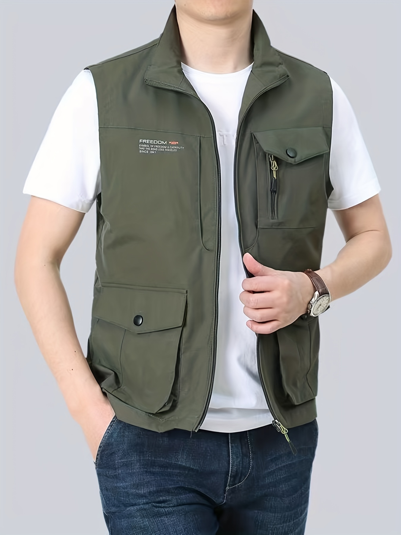 Chaleco de pesca con múltiples bolsillos para hombre, chaqueta