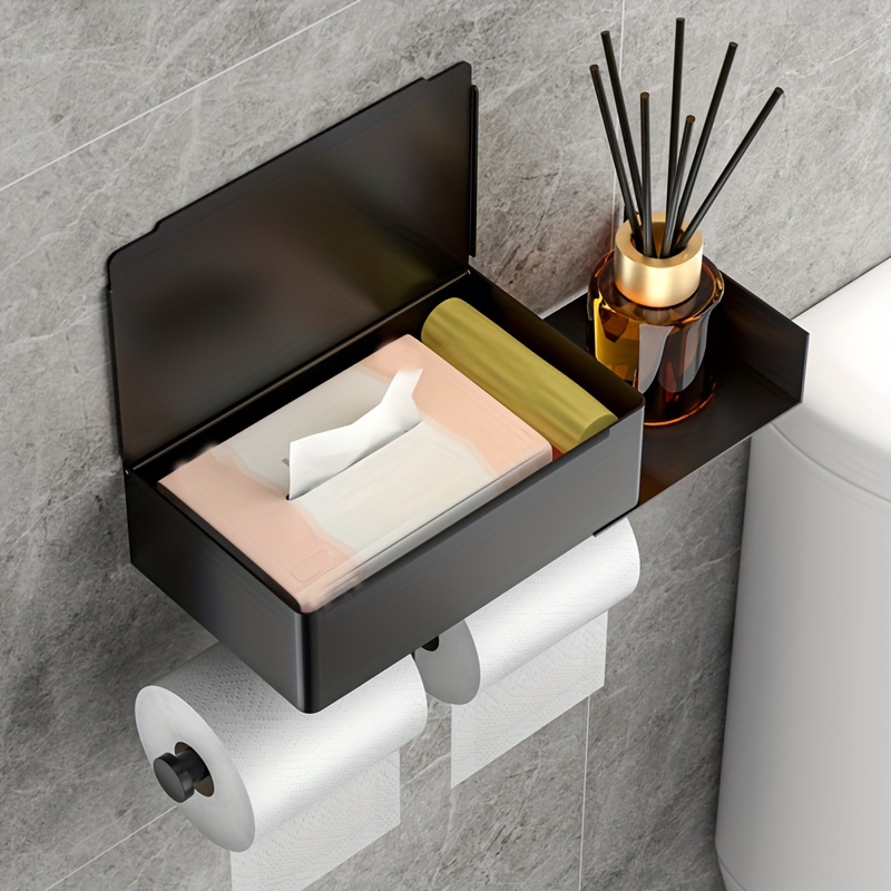 Wealone Soporte de papel higiénico 4 en 1 con caja de almacenamiento, rollo  de papel higiénico de bambú de pie, organizador dispensador de toallitas