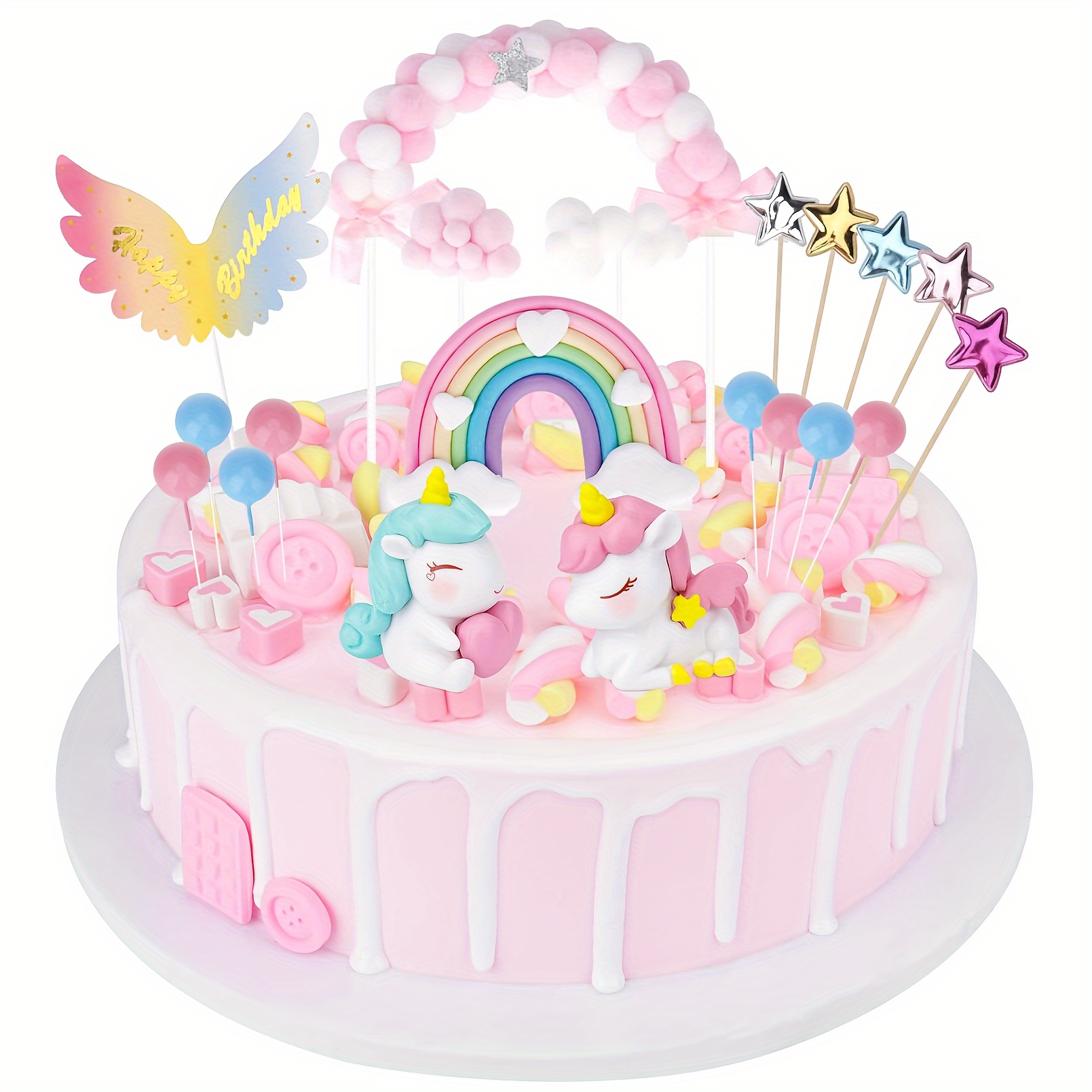 20pcs, Birthday Unicorn Cake Toppers Set, Party Decorations Rainbow Clouds  Cupcake Toppers, Rainbow Toppers For Girl Birthday Party Supplies Anniversa