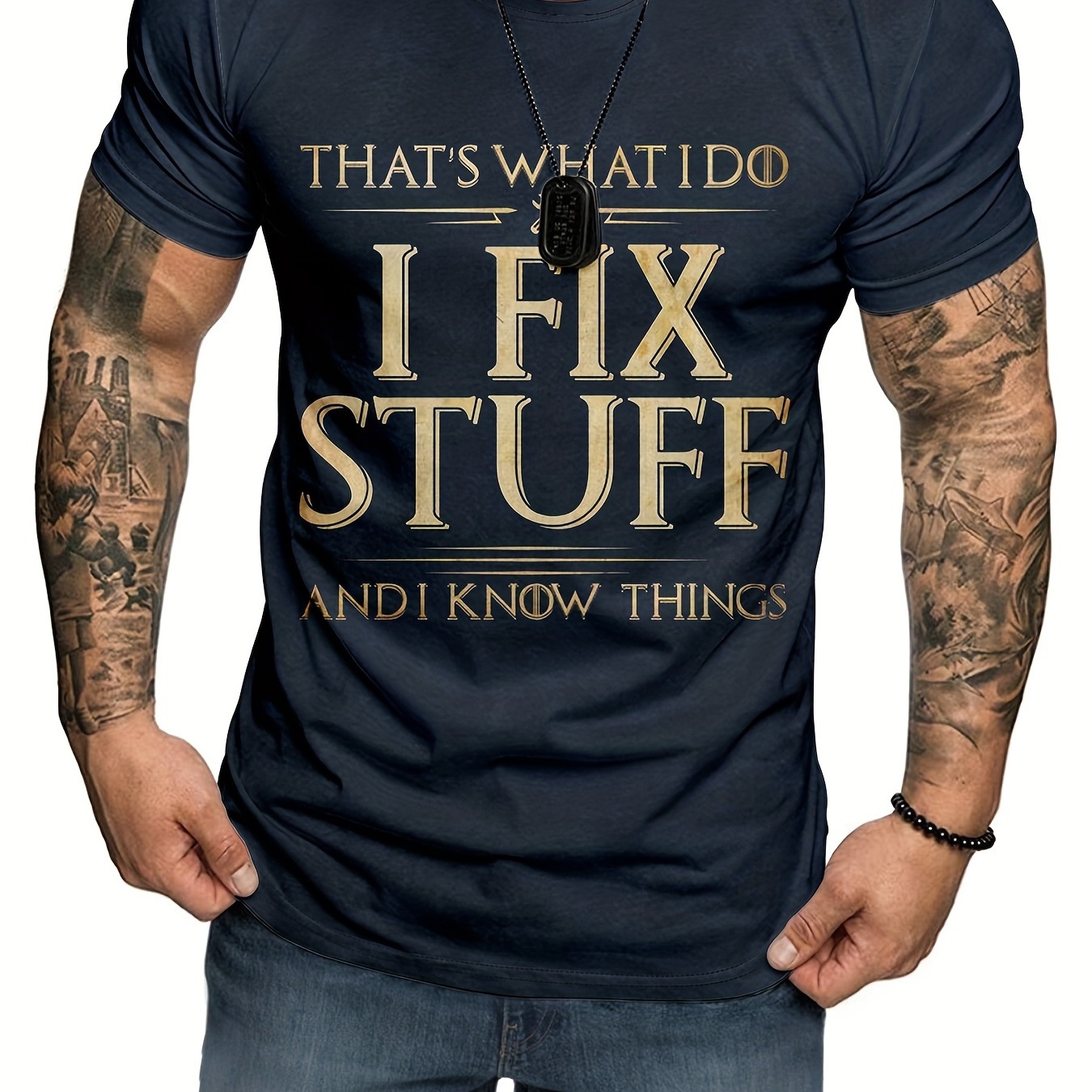 

Fix Stuff Slogan 3d Digital Pattern Print Graphic Men's T-shirts, Causal Tees, Short Sleeves Comfortable Pullover Tops, Men's Summer Clothing