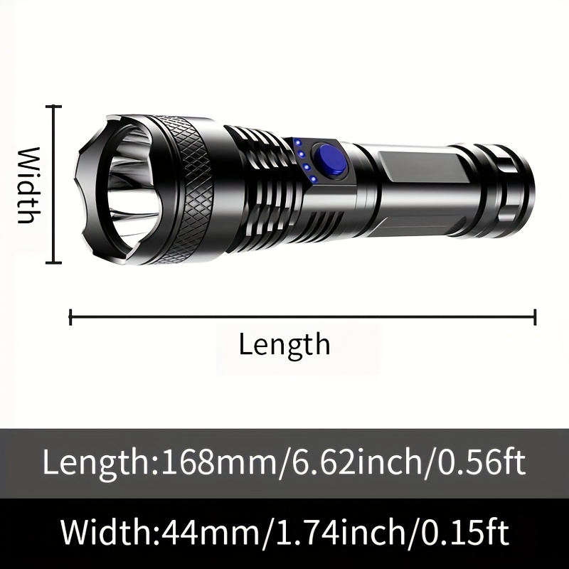 Lampe torche standard avec lampe de poche LED puissante avec queue USB tête  de charge Zoomable étanche lampe torche portable 3 modes d'éclairage  batterie intégrée T6-PackageB : : Bricolage