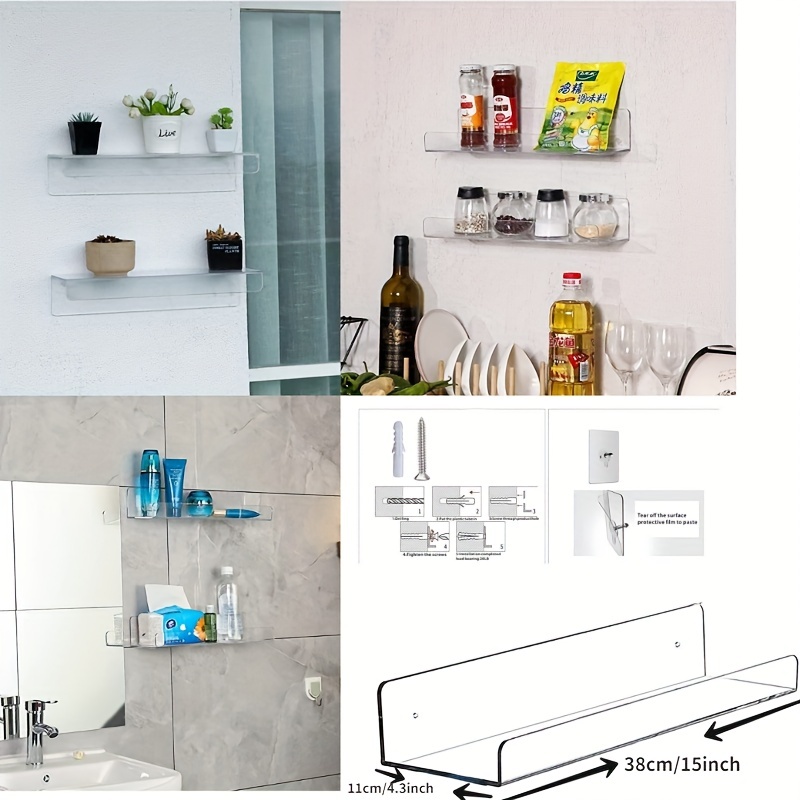 1pc Transparent 15 Inch Acrylic Floating Wall Shelf, Bathroom