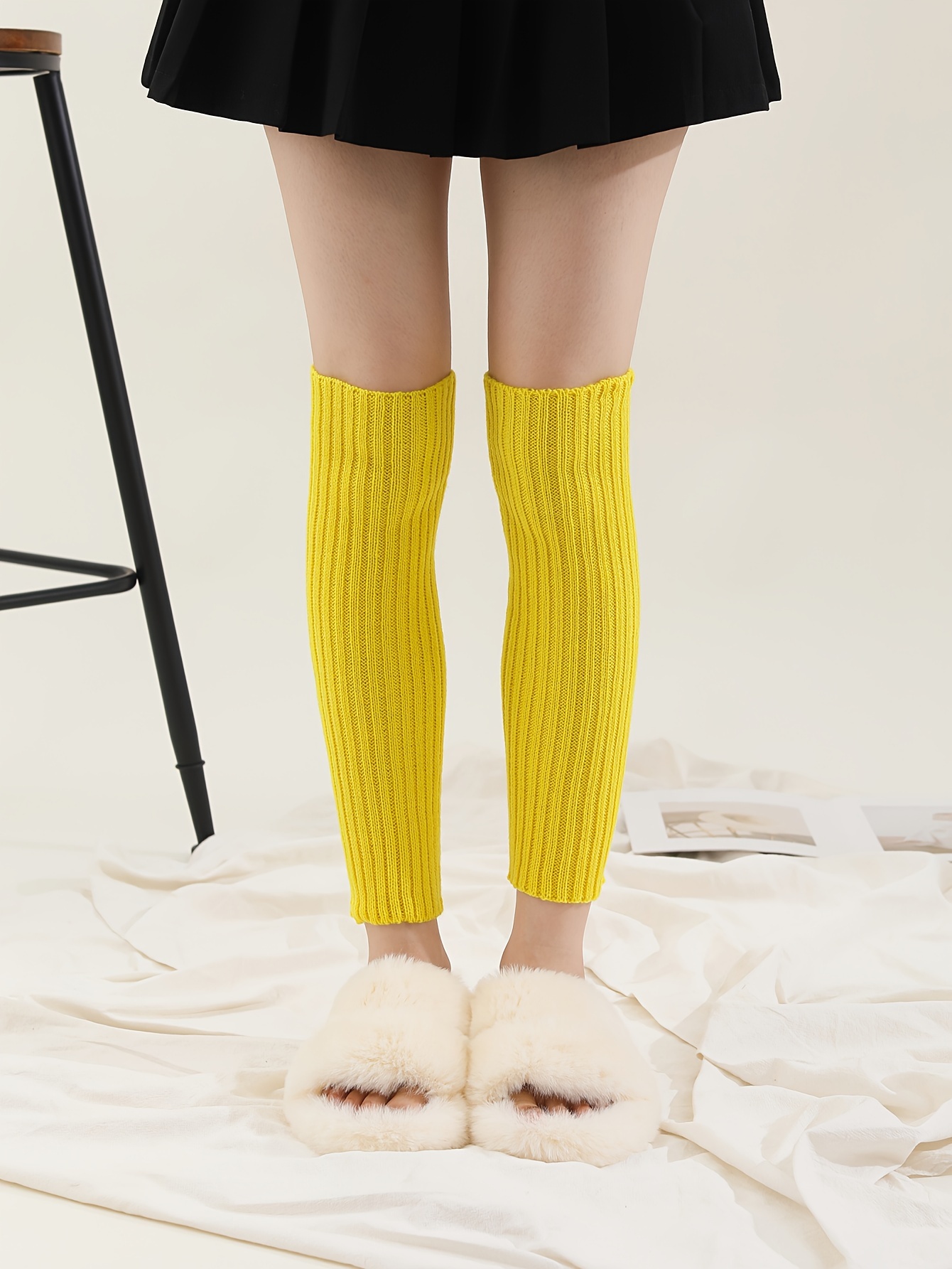 Solid Ribbed Leg Warmers match Knee High Socks Women's - Temu