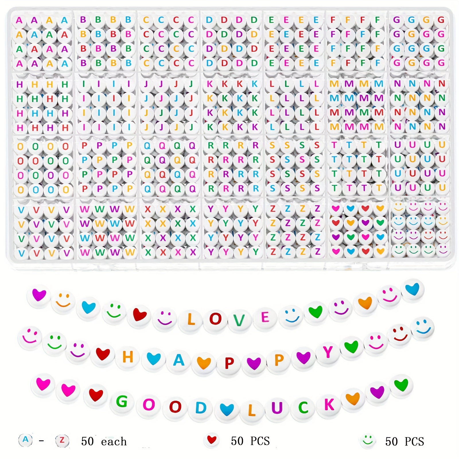 Beads with letters, numbers, emoticons for making bracelets and jewelry