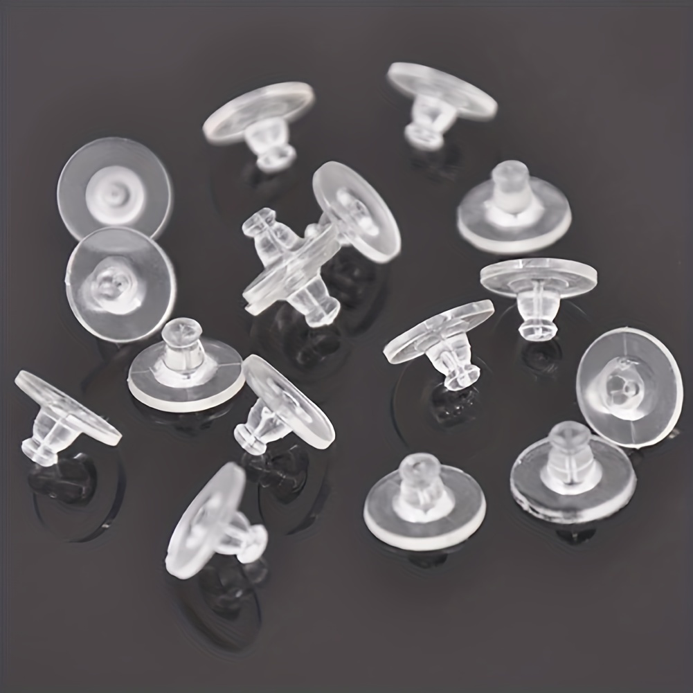 200pcs Clear Plastic Disc & Metal Earring Backs