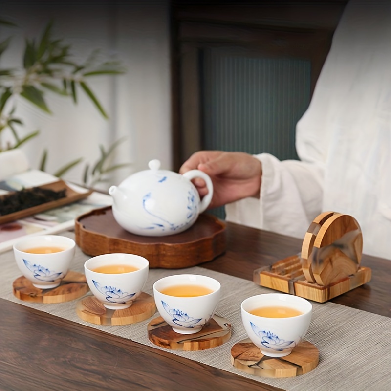 Getränke Untersetzer Holz Untersetzer Holz Becherhalter Becher Hohl  Anti-Verbrühungen Teetasse Wärmeisolierungsmatten Set von 4