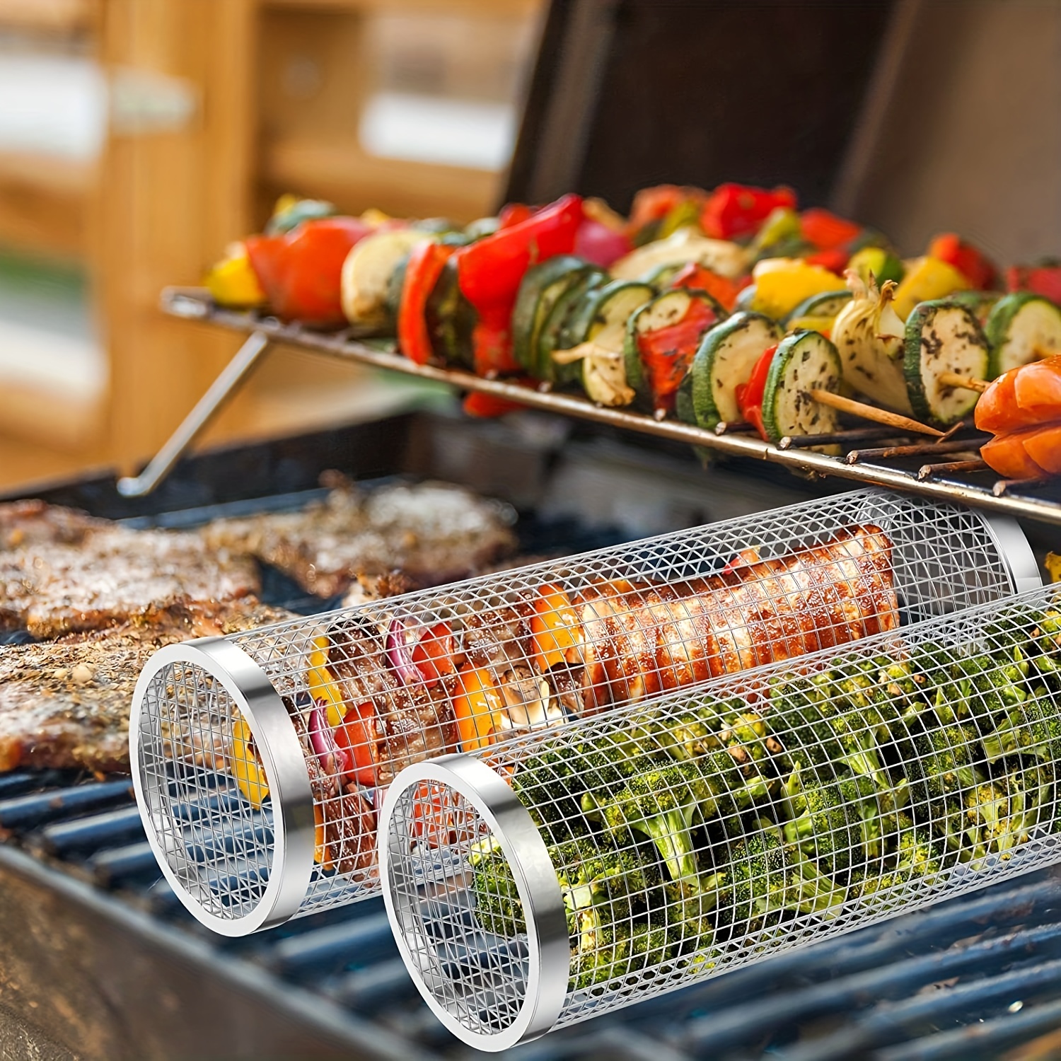 Cylindrical Rolling Barbecue Net, Kitchen Grill Accessories