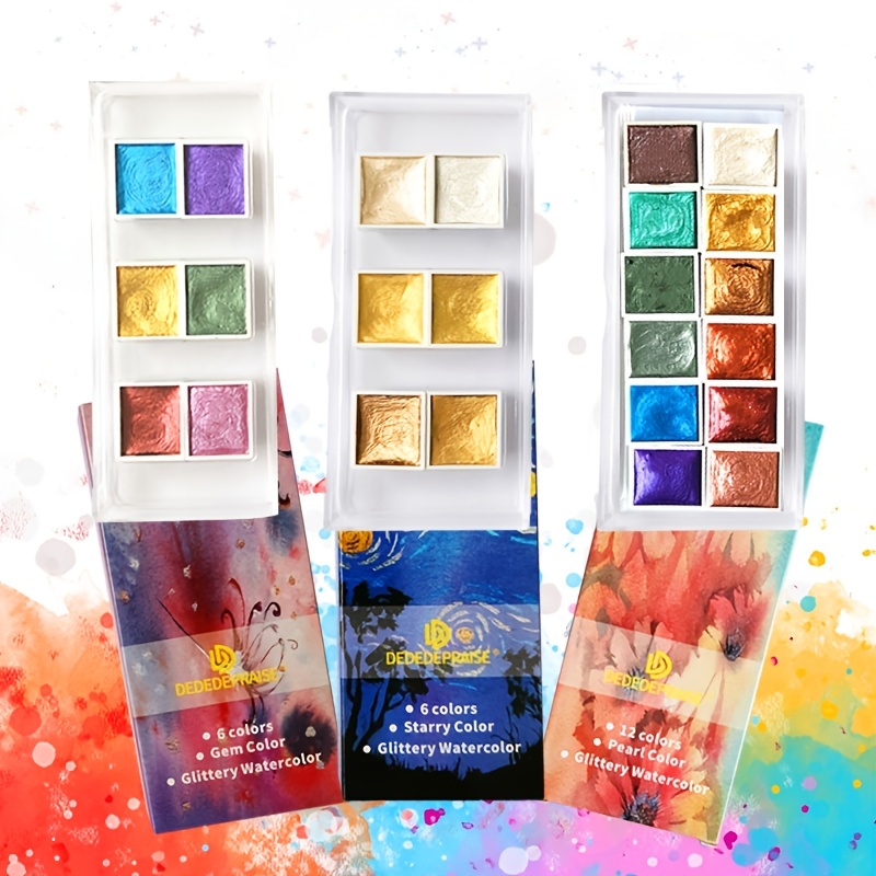 12Color Metallic Watercolor Set Gold Pigment Paint With Waterbrush for  Artist Painting Glitter Water Color Art Supplies