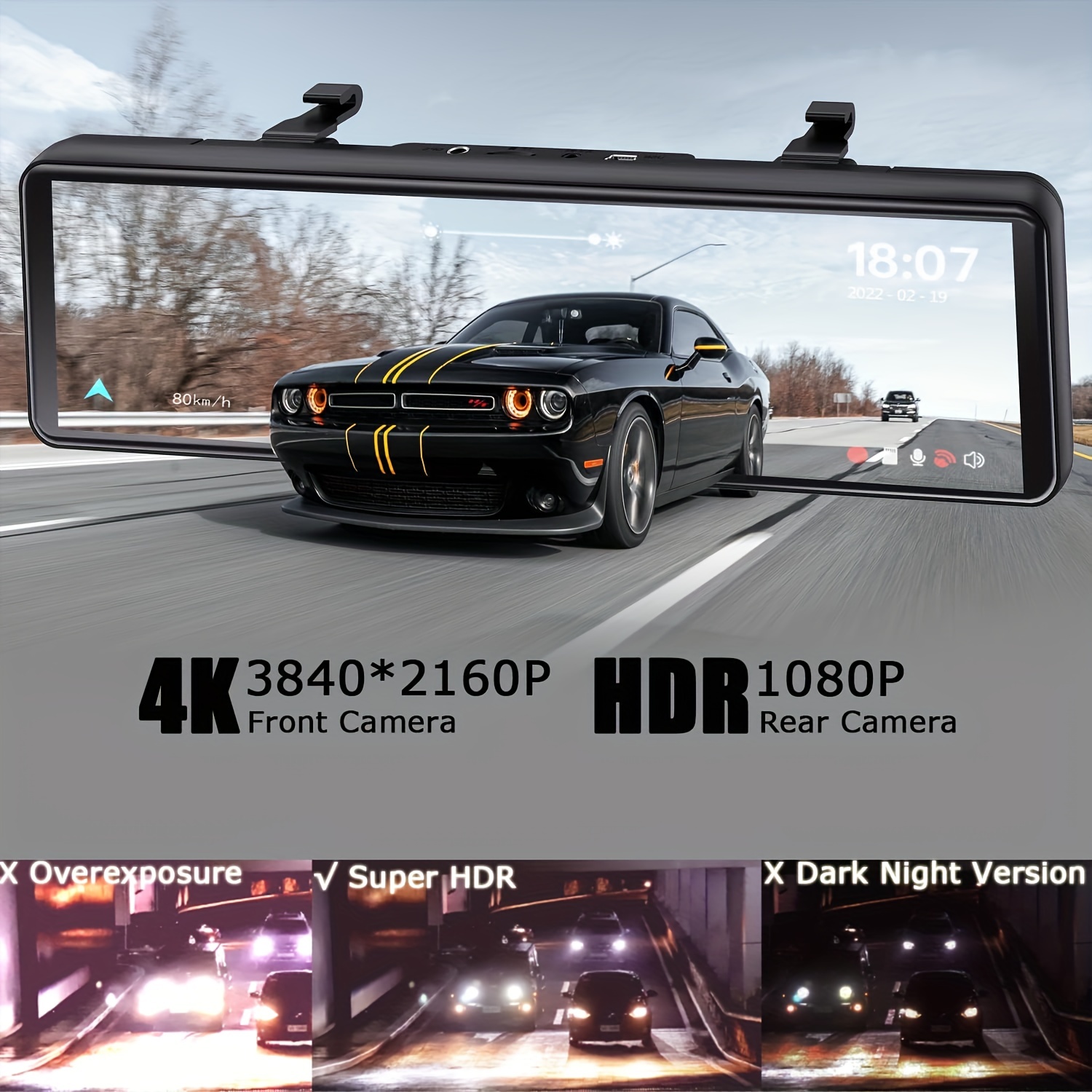 Freistehende 4k+1080p spiegel dashcam Integrierte Wifi Gps - Temu