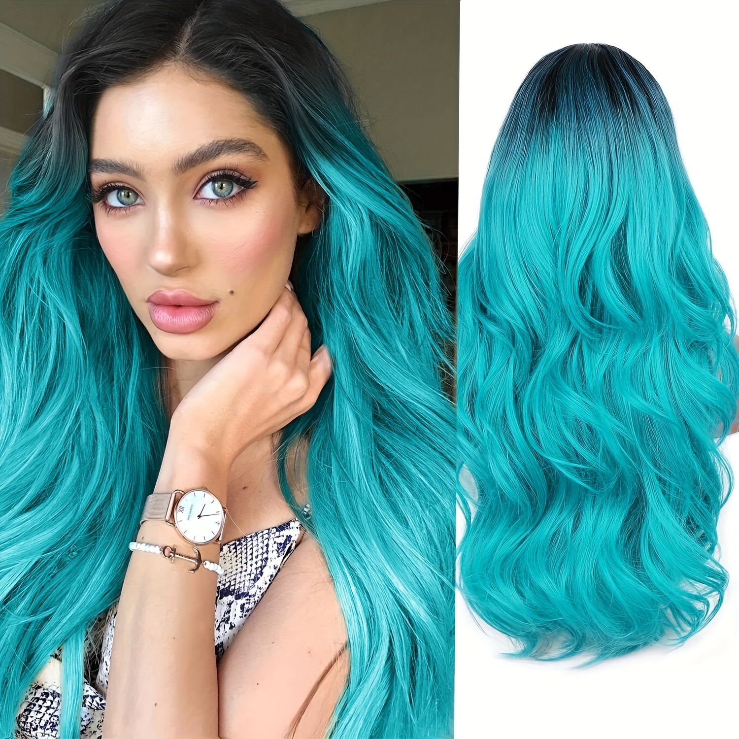 teal blue ombre hair
