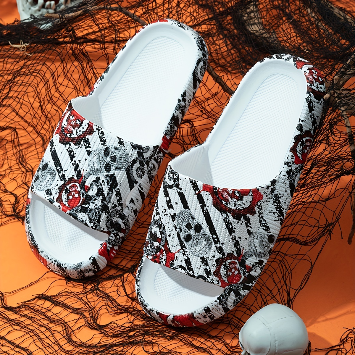 Fashion Halloween Pattern Slippers, Casual Open Toe Quick Drying Pillow  Sandals, Summer Outdoor Shoes - Temu