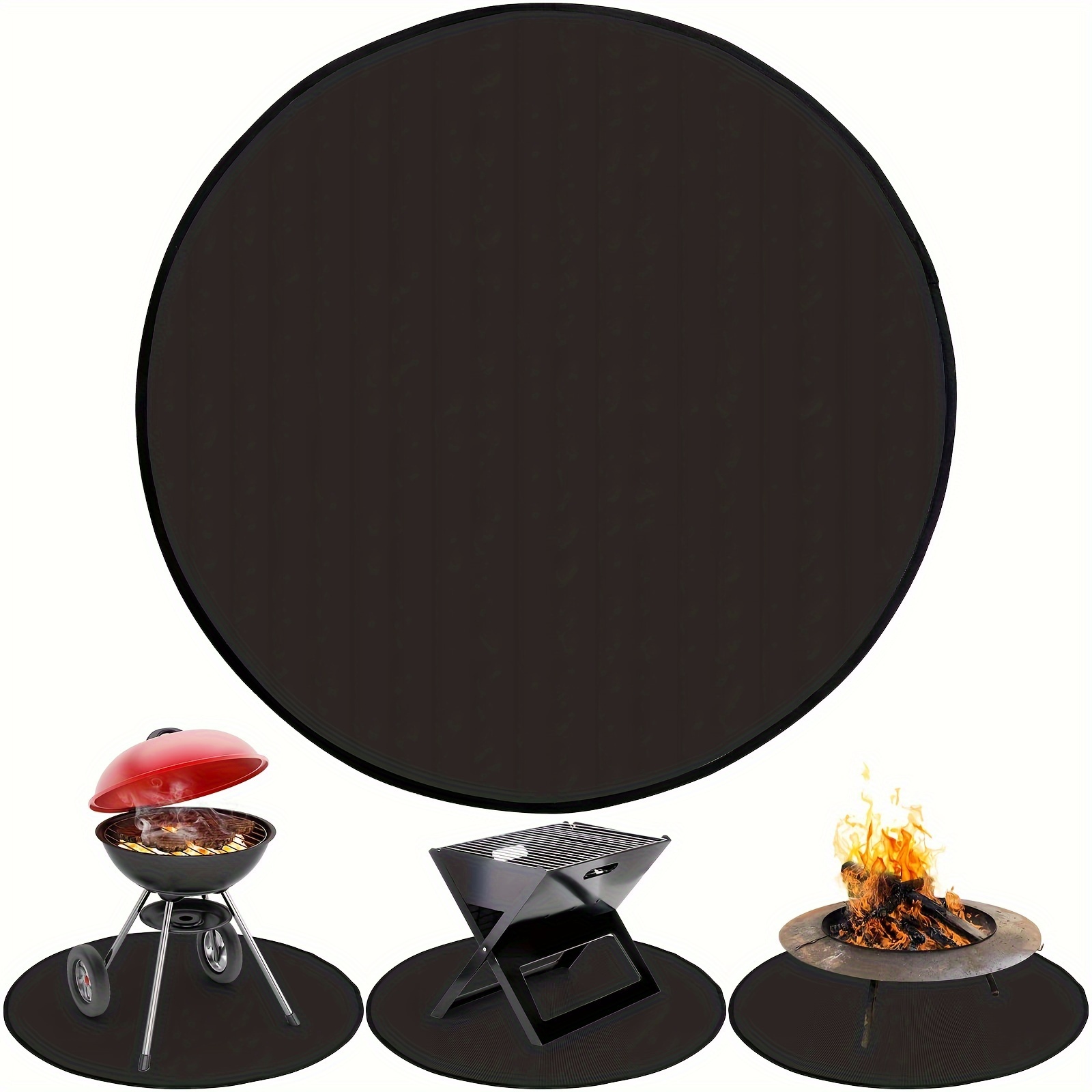 36 Inch Round Fire Pit Mat - Silicone Fiberglass Heat Resistant Mat For Deck, Grass, Camping