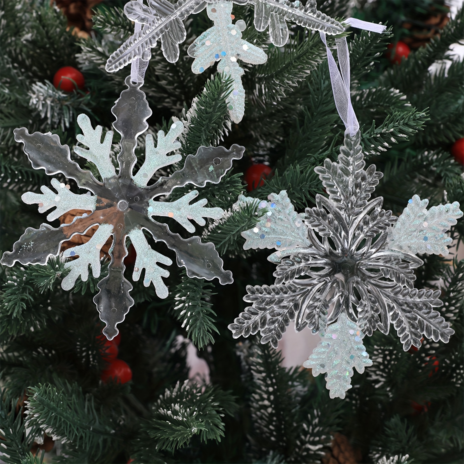  18 adornos de cristal para decoración de árbol de Navidad –  Colgantes acrílicos copos de nieve de Navidad carámbanos colgantes adornos  de cristal para árbol de Navidad, suministros de fiesta de