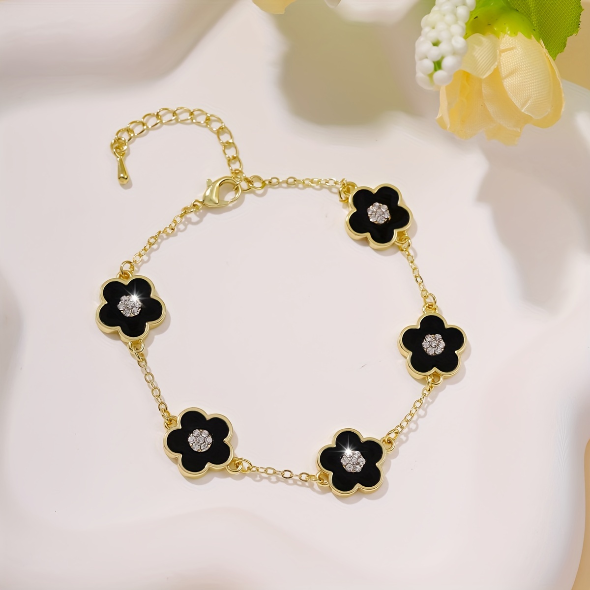 Versatile Flower Thin Chain Bracelet Inlaid Shiny Zircon - Temu United ...