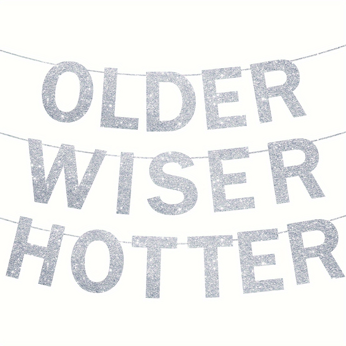 Older Wiser Hotter Decorazioni per striscioni di compleanno, Fufuddz divertente lucido iridescente segno olografico discoteca addio al nubilato decorazione per feste di addio al nubilato ghirlande a