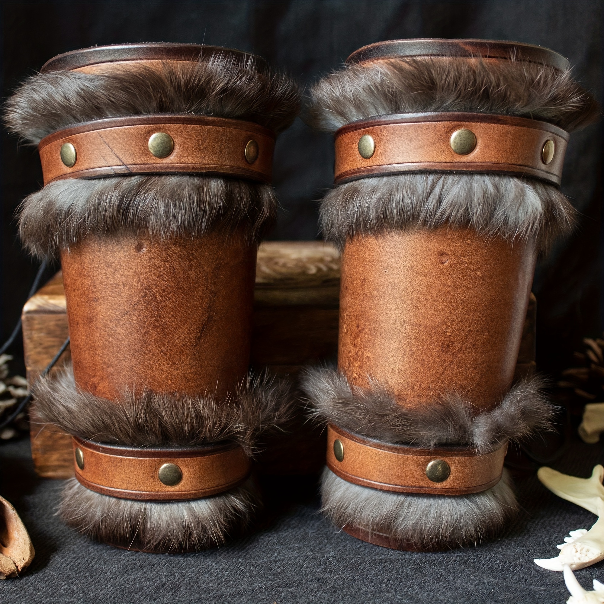Medieval Bracers Wooven Viking Gladiator Forearm Black Leather