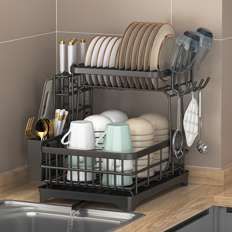Dropship Dish Drying Rack With Drainboard Detachable 2-Tier Dish Rack  Drainer Organizer Set With Utensil Holder Cup Rack Swivel Spout For Kitchen  Counter to Sell Online at a Lower Price