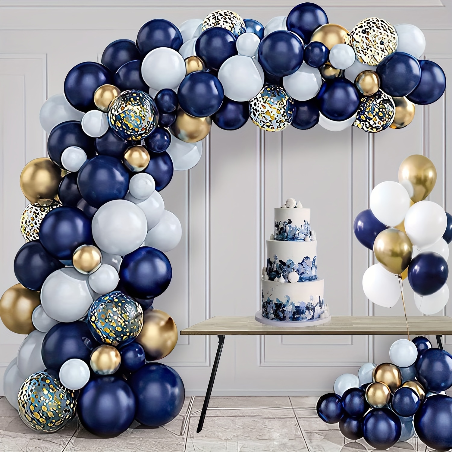 Globos azules y blancos, juego de globos de látex azul claro y blanco de 12  pulgadas, globos azules metálicos y globos de helio de confeti azul para
