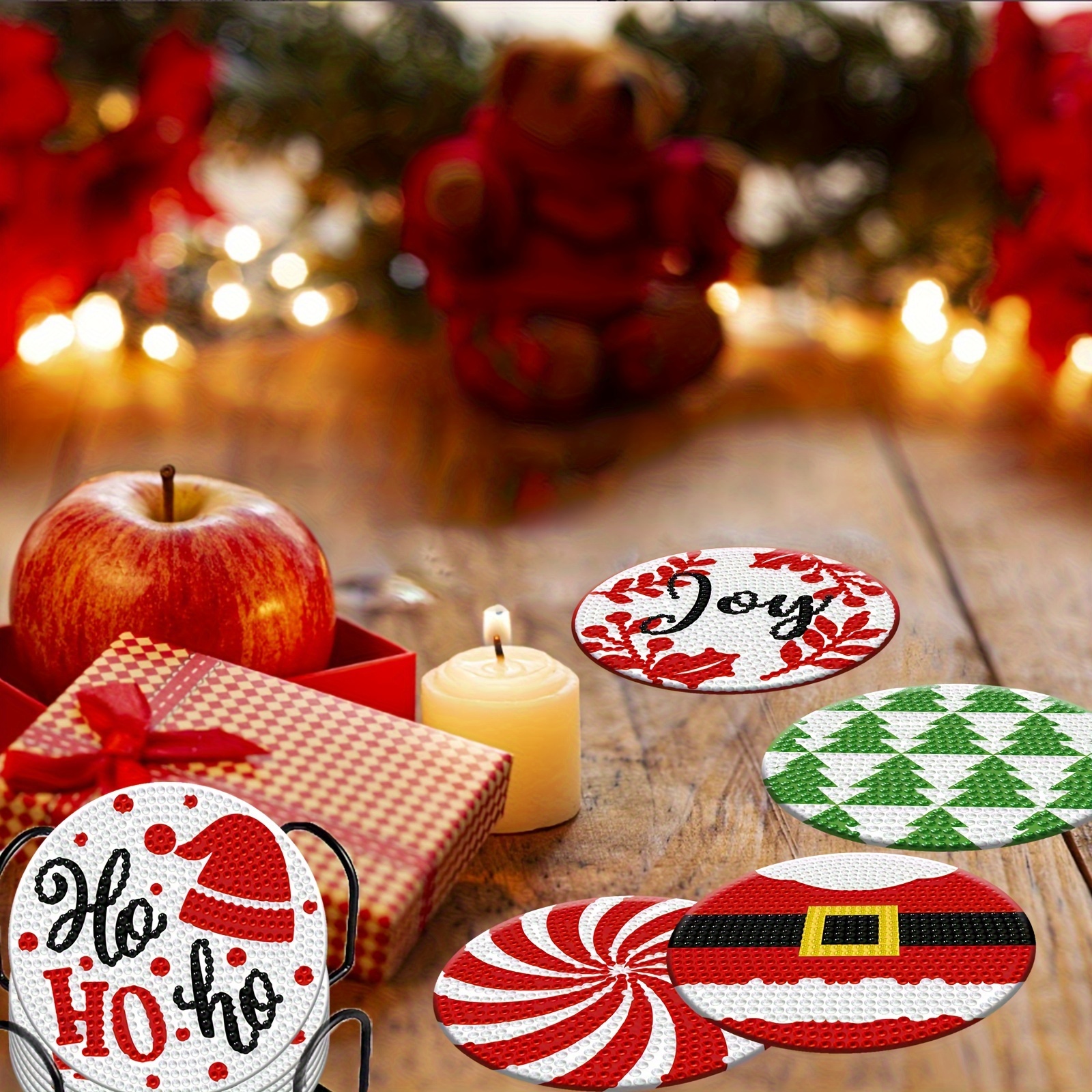 Completed 8 PCS Christmas Diamond Art Coaster DIY Xmas Diamond Painting  Coasters