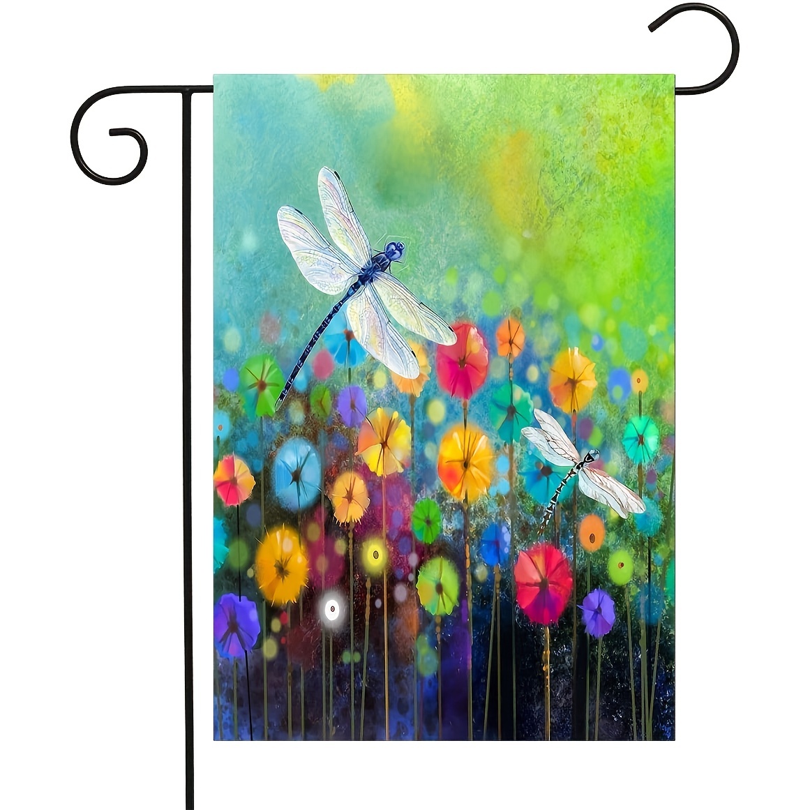 1pc Flowers Garden Flag Dragonfly House Flag Spring Welcome Garden Flags Double Sided Floral Flags For Patio Lawn Home Outdoor Decor No Metal Brace 12x18 Inch
